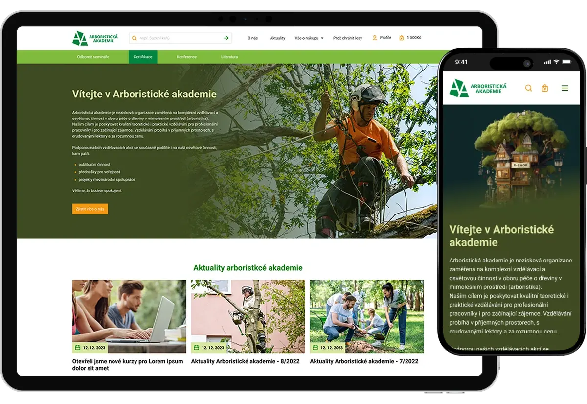 Arboristická akademie — desktopová a mobilní verze